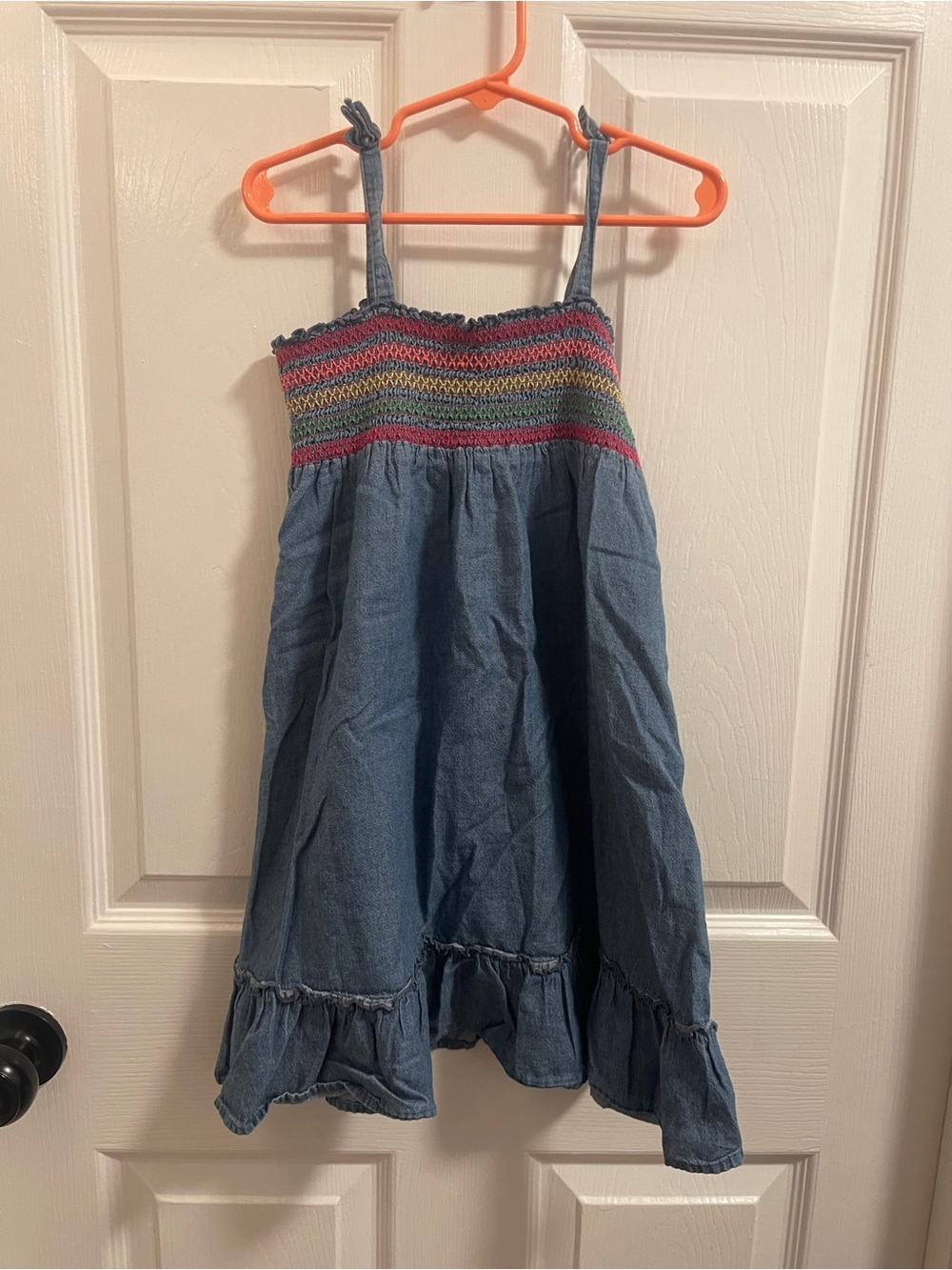 OshKosh B'gosh Blue Denim Sundress with Rainbow Smocked Bodice